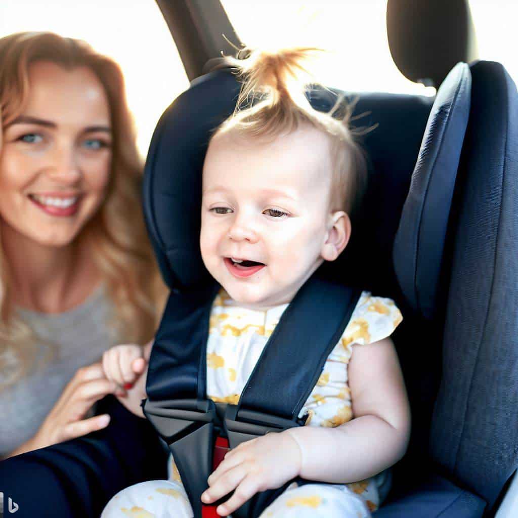 Baby girl in a car seat with mom